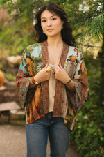 ‘Secret Garden’ Pixie Cropped Duster Bamboo Kimono w/ Swan