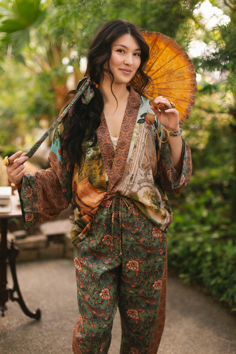 ‘Secret Garden’ Pixie Cropped Duster Bamboo Kimono w/ Swan