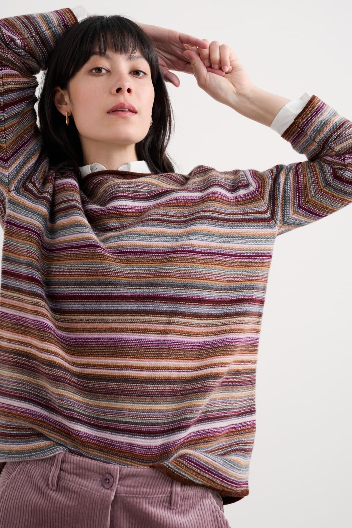 Seasalt Cornwall - Fruity Striped Jumper - Ripple Marks Cocoa Multi