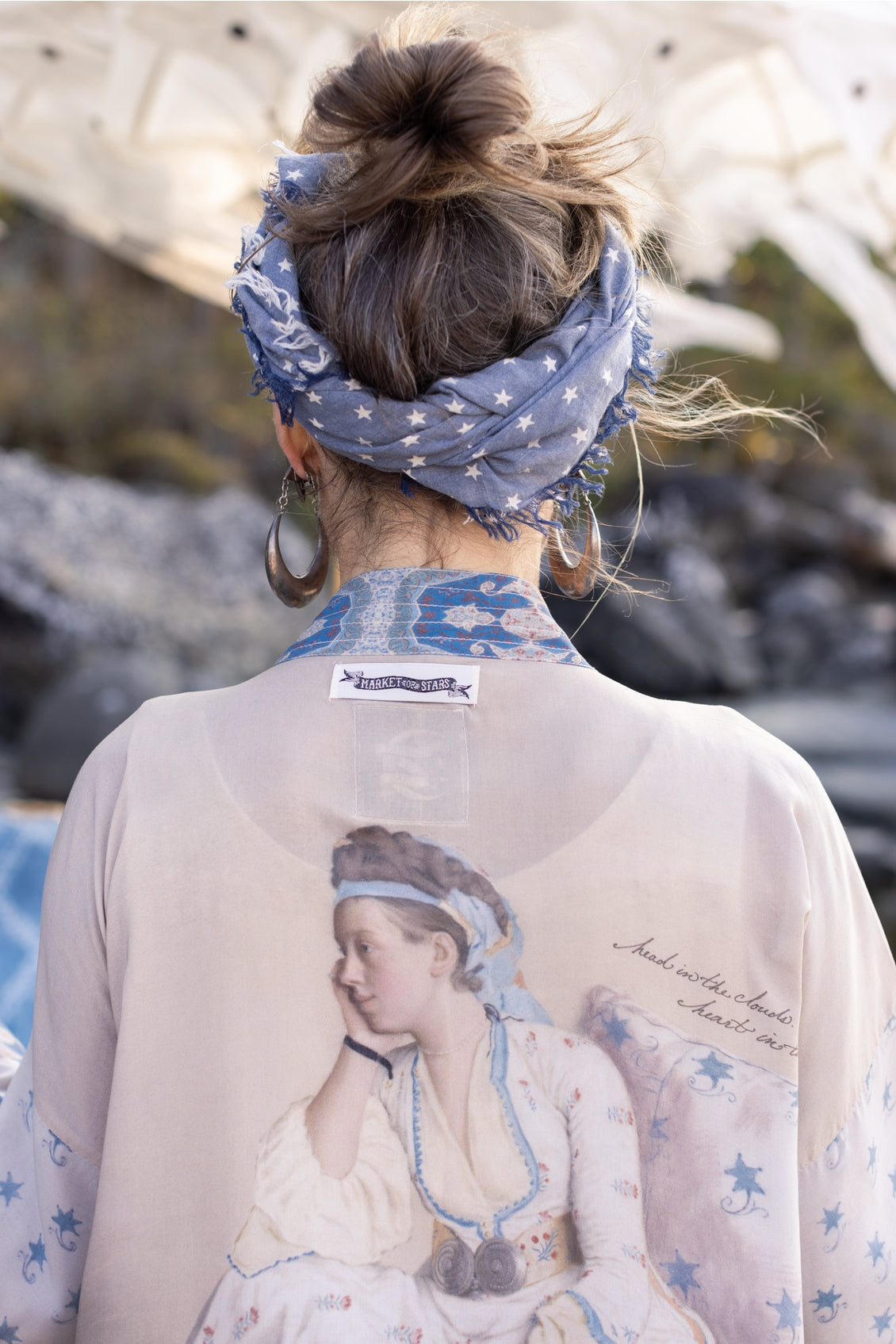 ‘Head in the Clouds’ Pixie Cropped Bamboo Kimono Cardigan w/ Stars