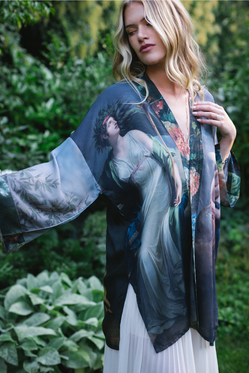 ‘ Reverie Matinée’ Cropped Duster Bamboo Kimono Midlength - Muses