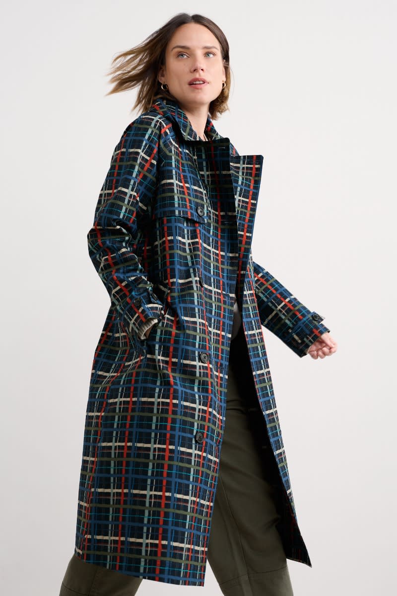 Seasalt Cornwall - Penweathers Waterproof Trench Coat - Sketched Check Maritime