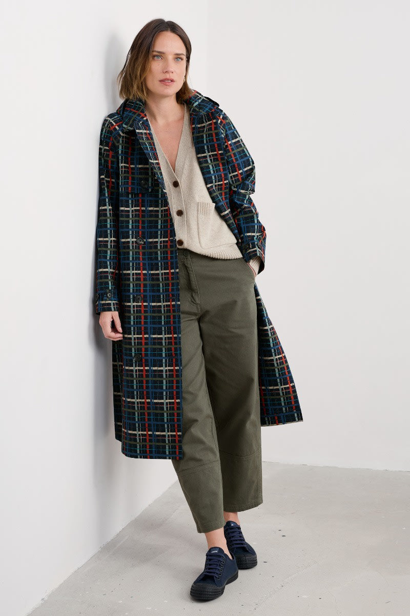 Seasalt Cornwall - Penweathers Waterproof Trench Coat - Sketched Check Maritime