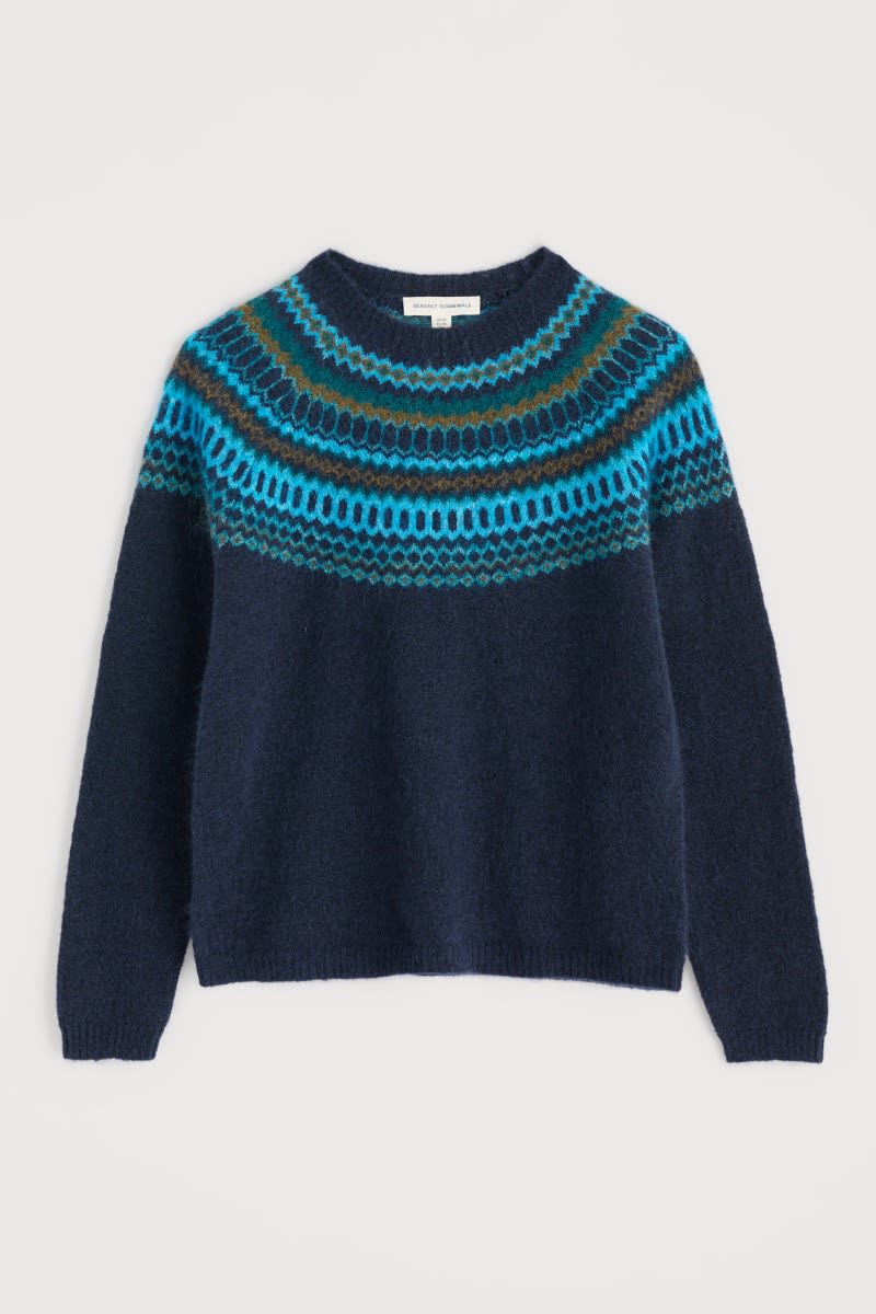 Seasalt Cornwall - Annik Fair Isle Jumper - Modernist Cyan Multi