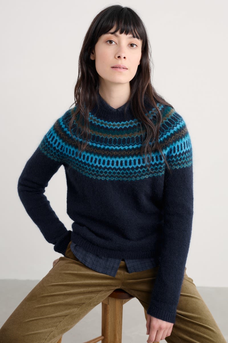Seasalt Cornwall - Annik Fair Isle Jumper - Modernist Cyan Multi