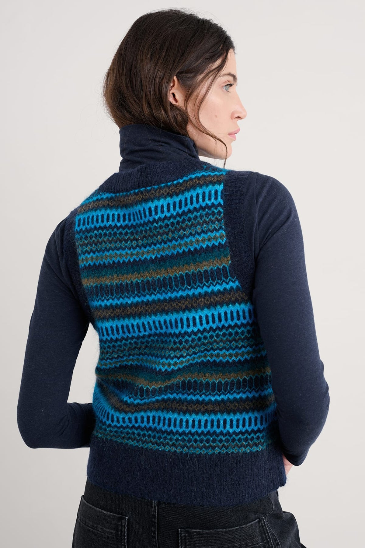 Seasalt Cornwall - Annik Fair Isle Vest - Modernist Cyan Multi