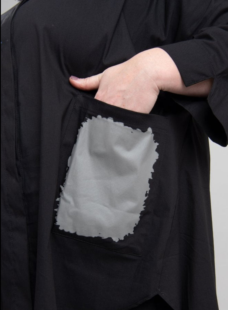 Luukaa Abstract Pocket Cotton Shirt- Black