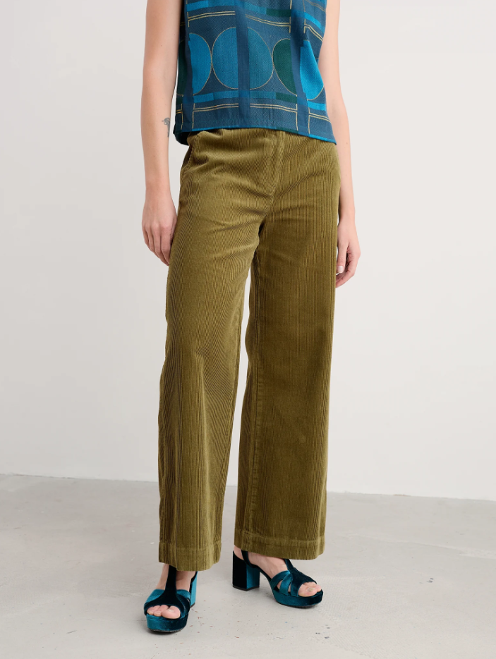Seasalt Cornwall - Dillwyn Wide Leg Cord Trouser - Bright Olive