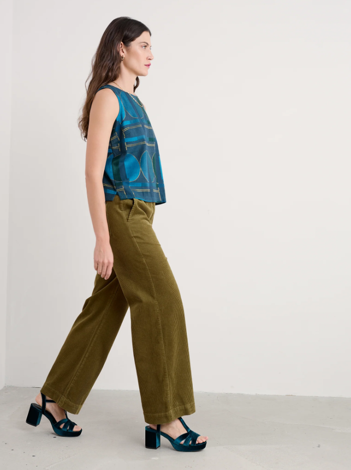 Seasalt Cornwall - Dillwyn Wide Leg Cord Trouser - Bright Olive