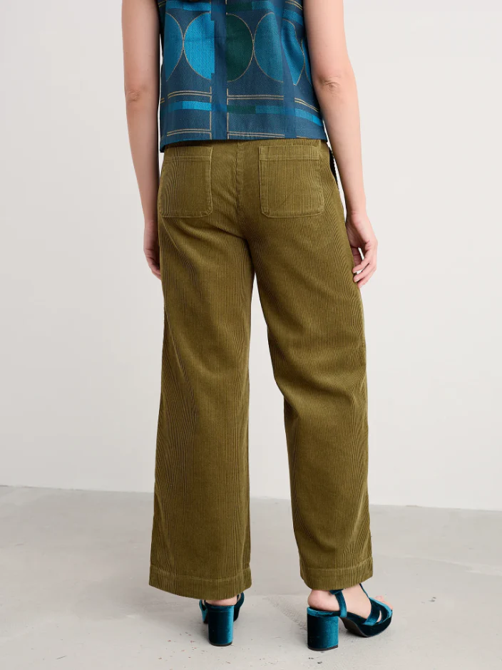 Seasalt Cornwall - Dillwyn Wide Leg Cord Trouser - Bright Olive