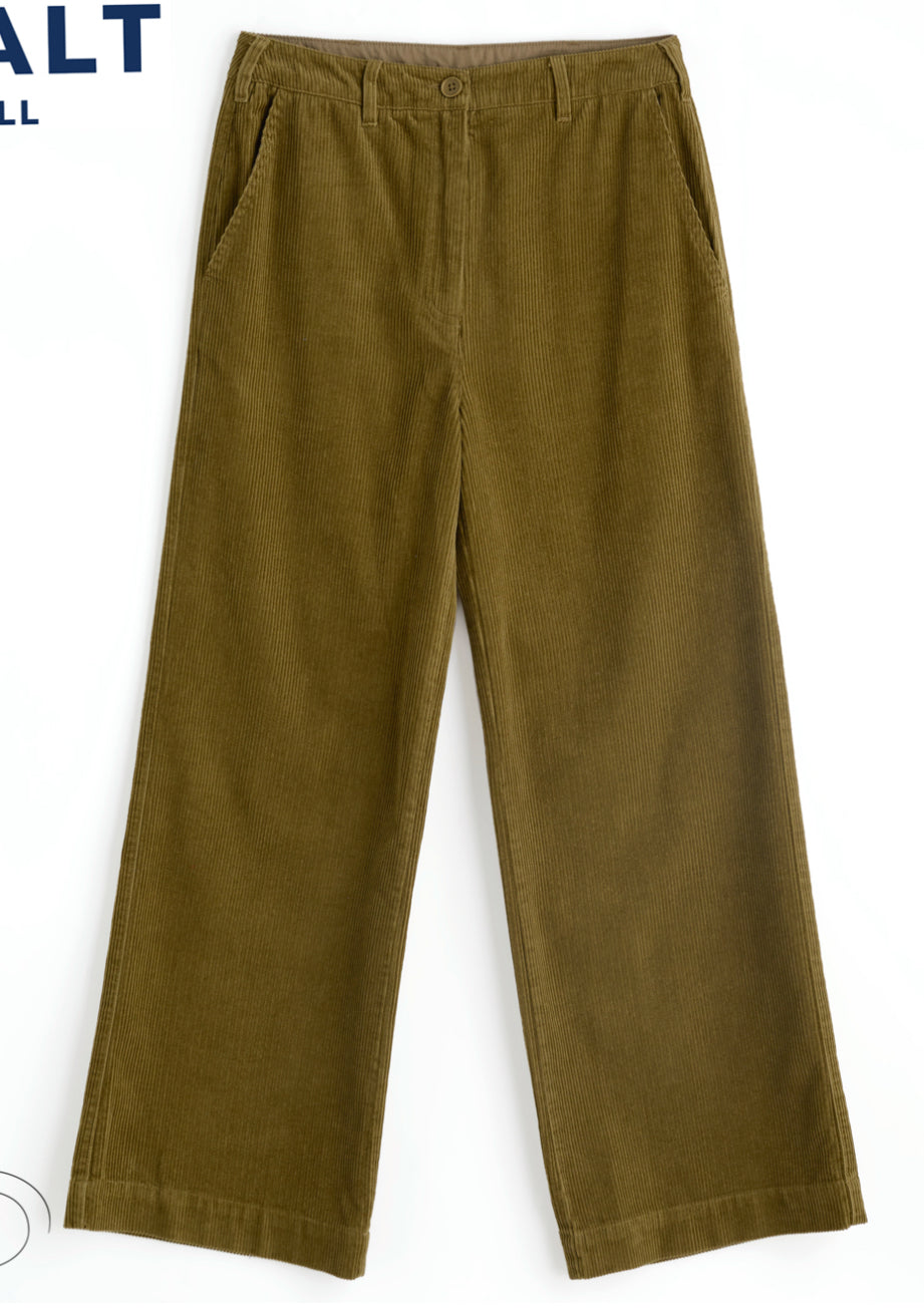 Seasalt Cornwall - Dillwyn Wide Leg Cord Trouser - Bright Olive