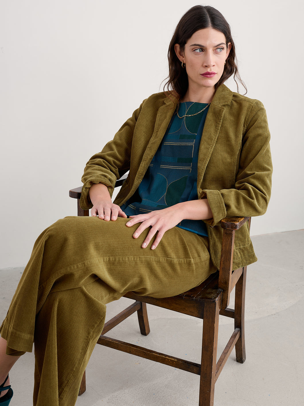 Seasalt Cornwall - Dillwyn Wide Leg Cord Trouser - Bright Olive
