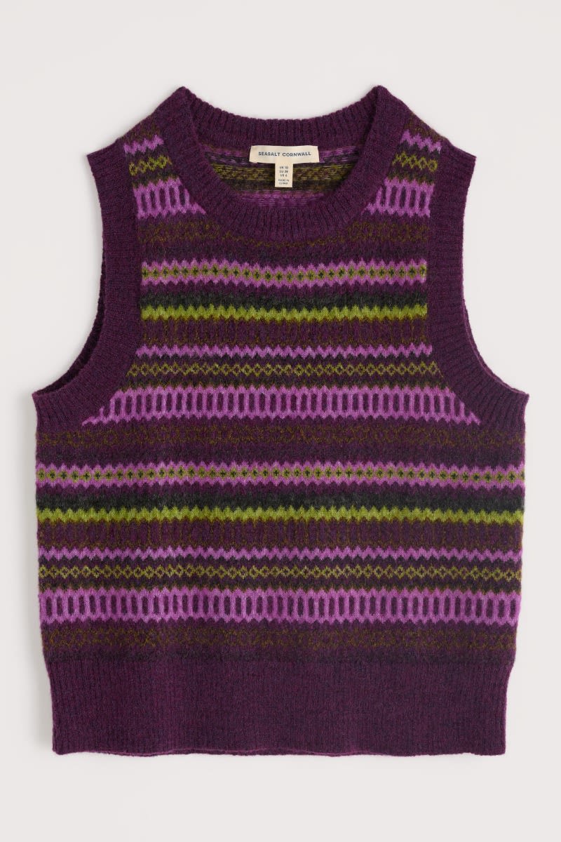 Seasalt Cornwall - Annik Fair Isle Vest - Modernist Grape Oak Mix