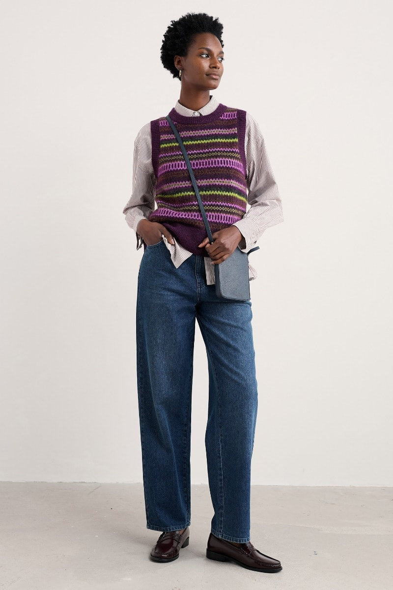 Seasalt Cornwall - Annik Fair Isle Vest - Modernist Grape Oak Mix