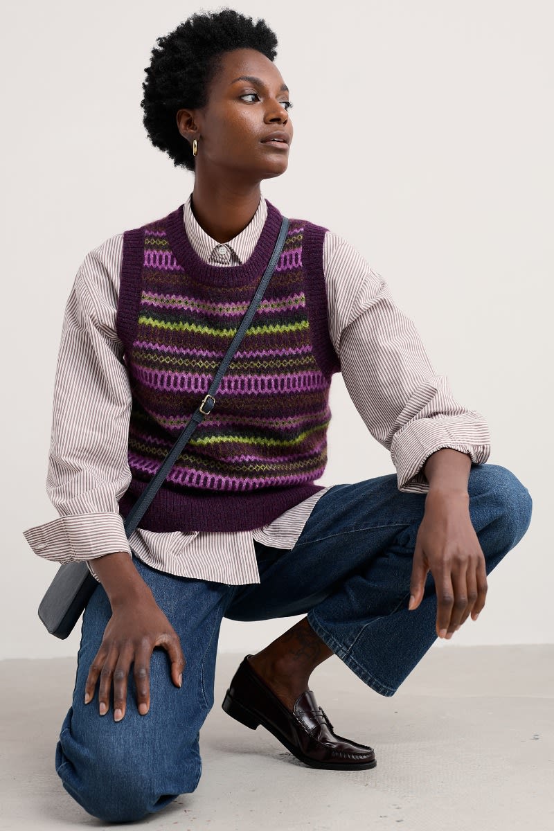 Seasalt Cornwall - Annik Fair Isle Vest - Modernist Grape Oak Mix