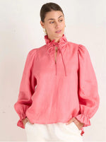 State Of Embrace’Frill’ Linen Blouse - Rouge - Size 6, 8