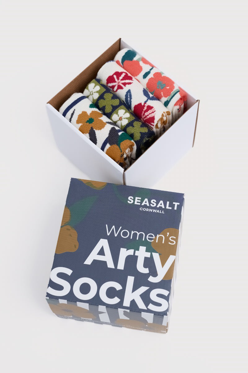 Seasalt Cornwall - Gift Box of 4 Women's Floral Arty Socks  – Astrantia Mix