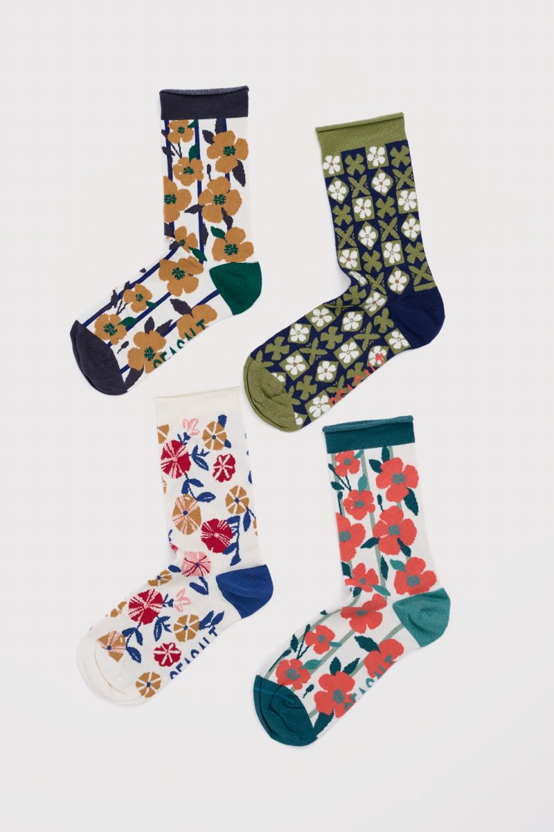Seasalt Cornwall - Gift Box of 4 Women's Floral Arty Socks  – Astrantia Mix