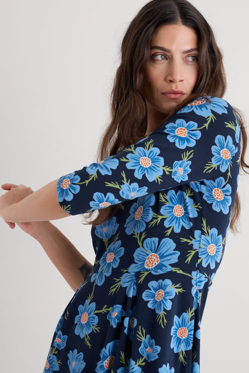 Seasalt Cornwall - Veronica Midi Dress in GOTS - Certified Organic Cotton Jersey - Climbing Cosmos Lagoon