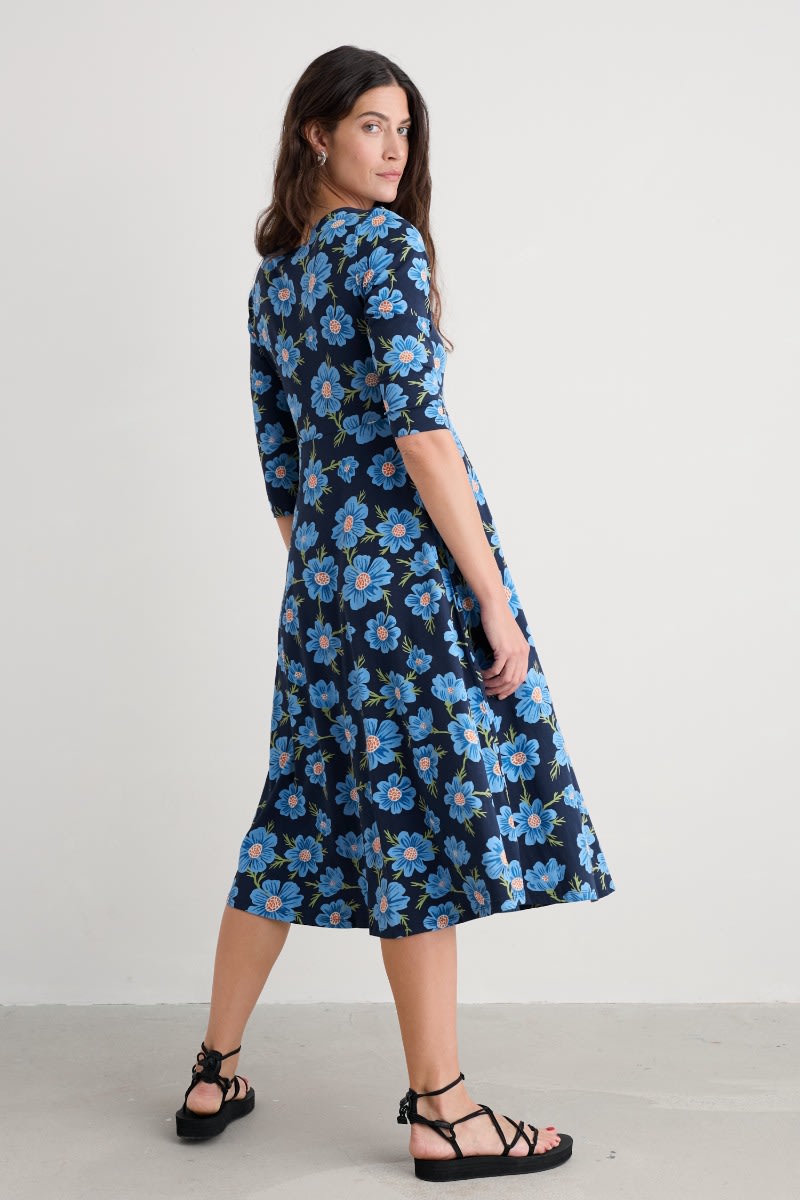 Seasalt Cornwall - Veronica Midi Dress in GOTS - Certified Organic Cotton Jersey - Climbing Cosmos Lagoon