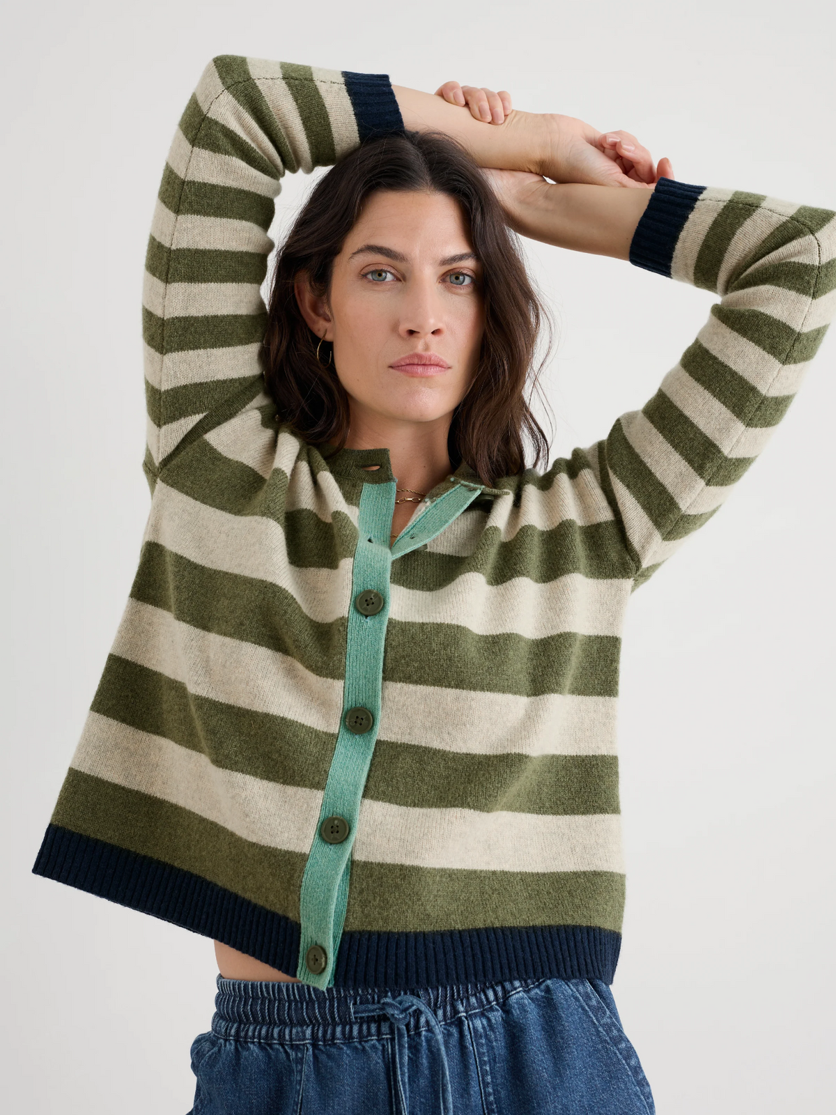 Seasalt Cornwall - Pinwell Cardigan - Bright Shape Light Olive Mix