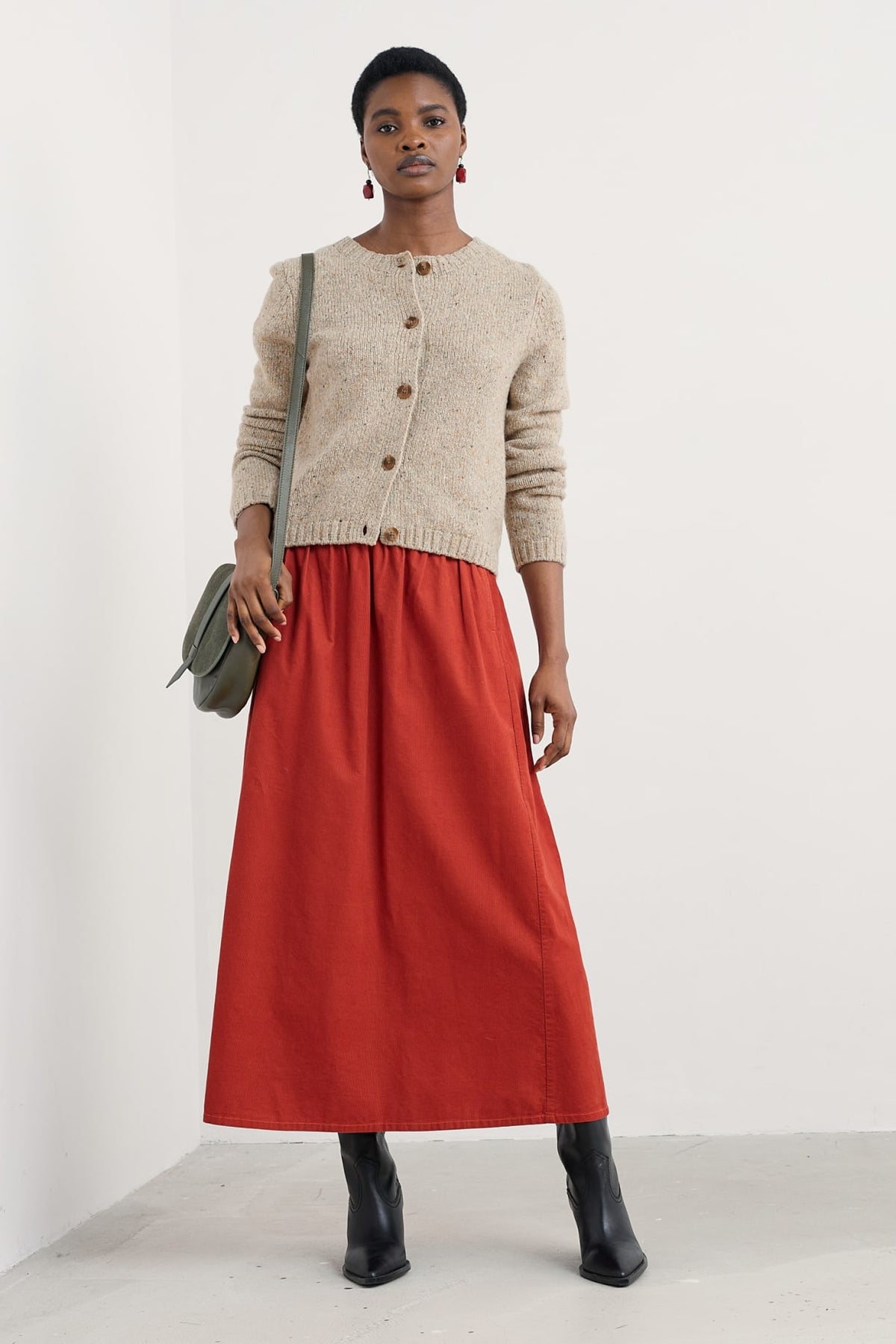 Seasalt Cornwall - Mevagissey Midi Skirt in Organic Cotton - Dark Cinnamon