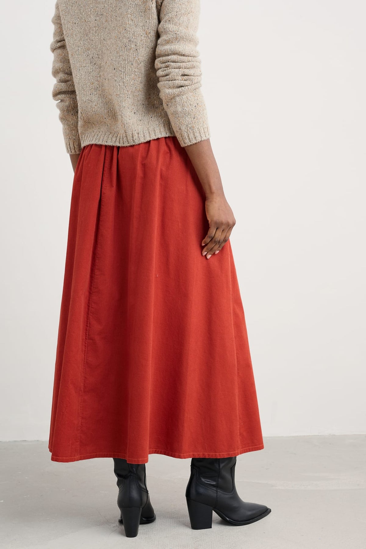 Seasalt Cornwall - Mevagissey Midi Skirt in Organic Cotton - Dark Cinnamon