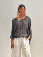 Rustic ‘Alice’ Fringed Poncho Top - Black & White Wovens