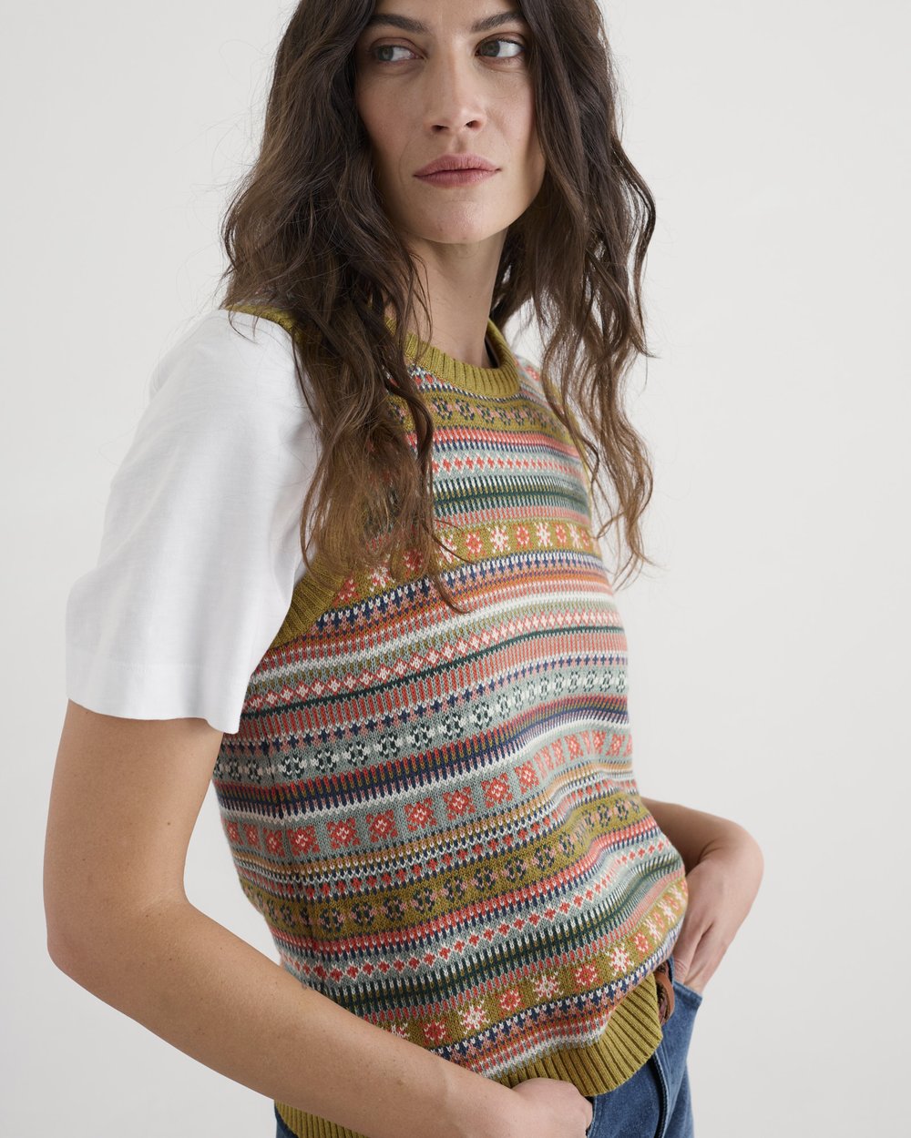 Seasalt Cornwall - Cove Cottage Fair Isle Knitted Vest - Carved Relief Pear Multi