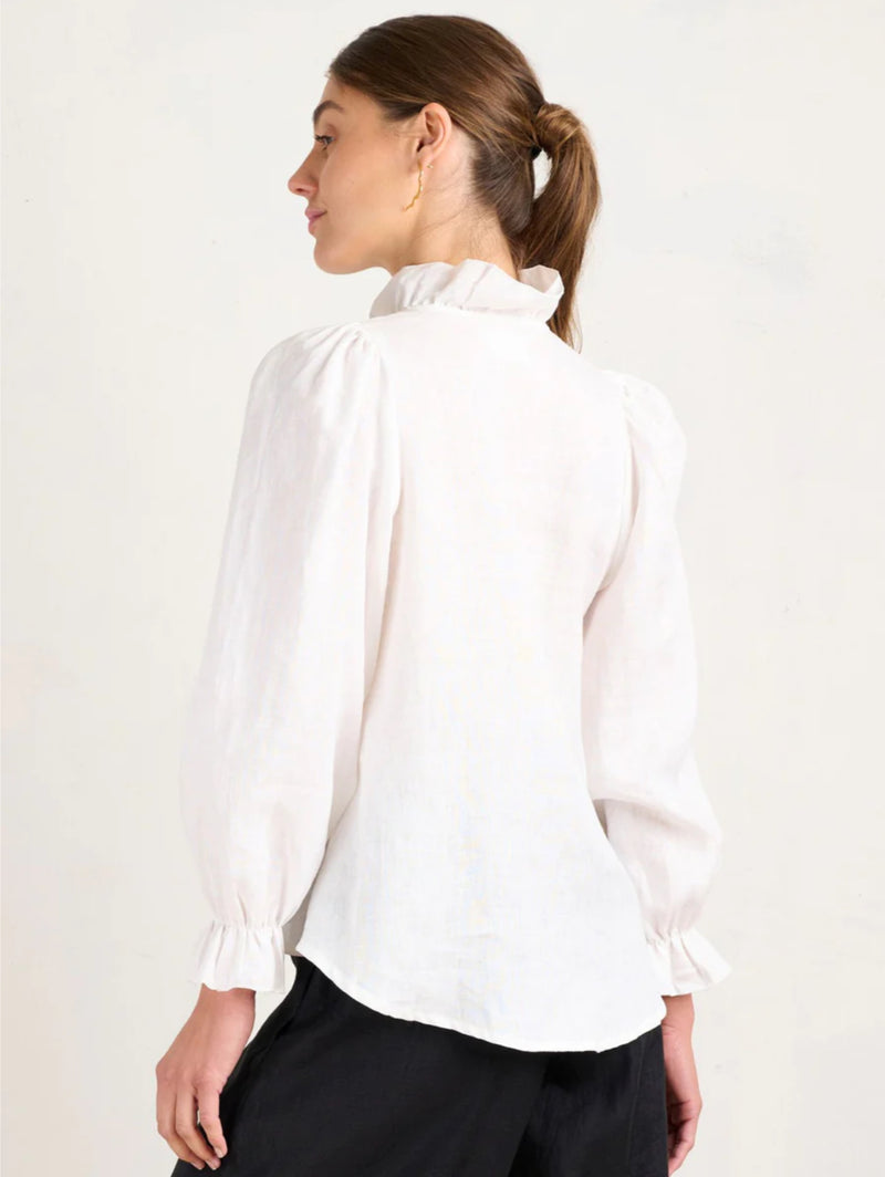 State Of Embrace Frill Neckline and Cuff Linen Blouse - Various Colours