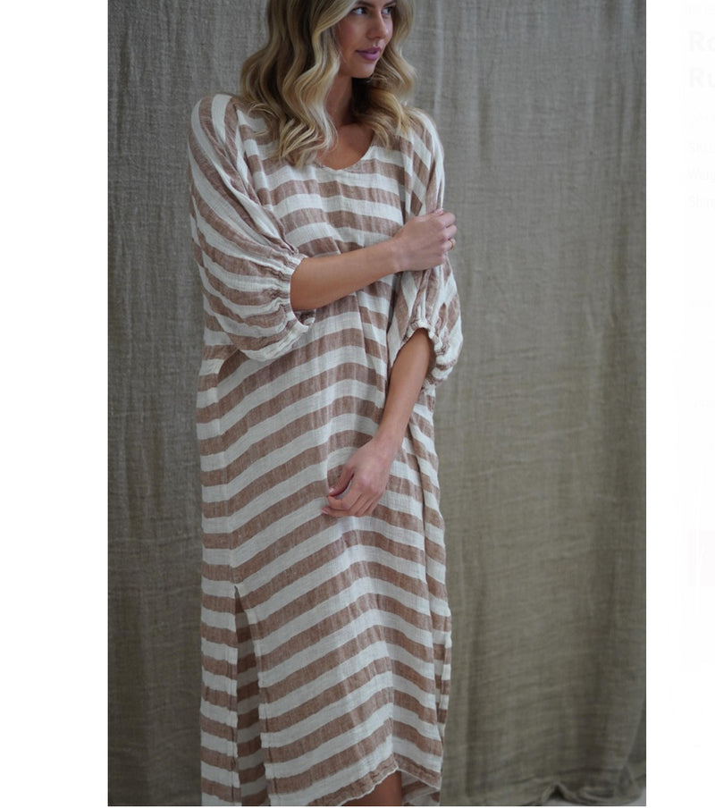 Rustic Linen ‘Rosa’ Elasticated Sleeves Kaftan - Various Colours