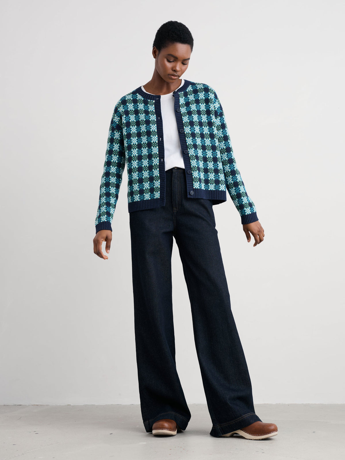 Seasalt Cornwall - Kensa Organic Cotton Checked Cardigan  - Circlet Maritime Emulsion