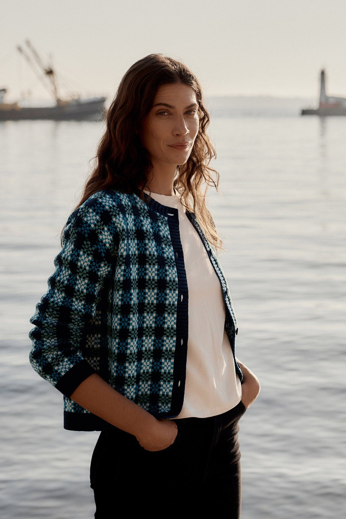 Seasalt Cornwall - Kensa Organic Cotton Checked Cardigan  - Circlet Maritime Emulsion