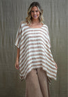 Rustic ‘Luna’ Oversized Top - Antique Rust with White Stripes