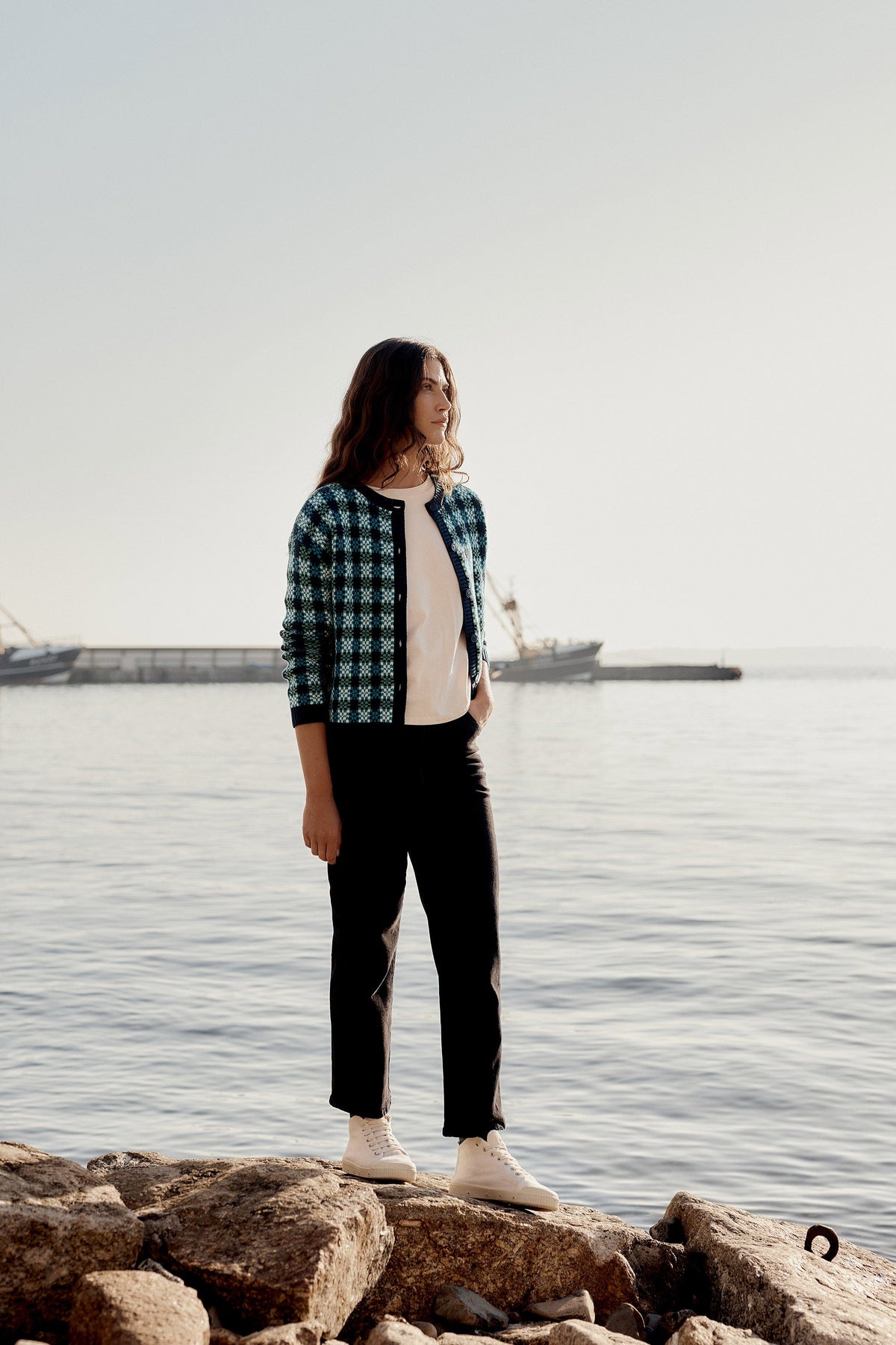 Seasalt Cornwall - Kensa Organic Cotton Checked Cardigan  - Circlet Maritime Emulsion