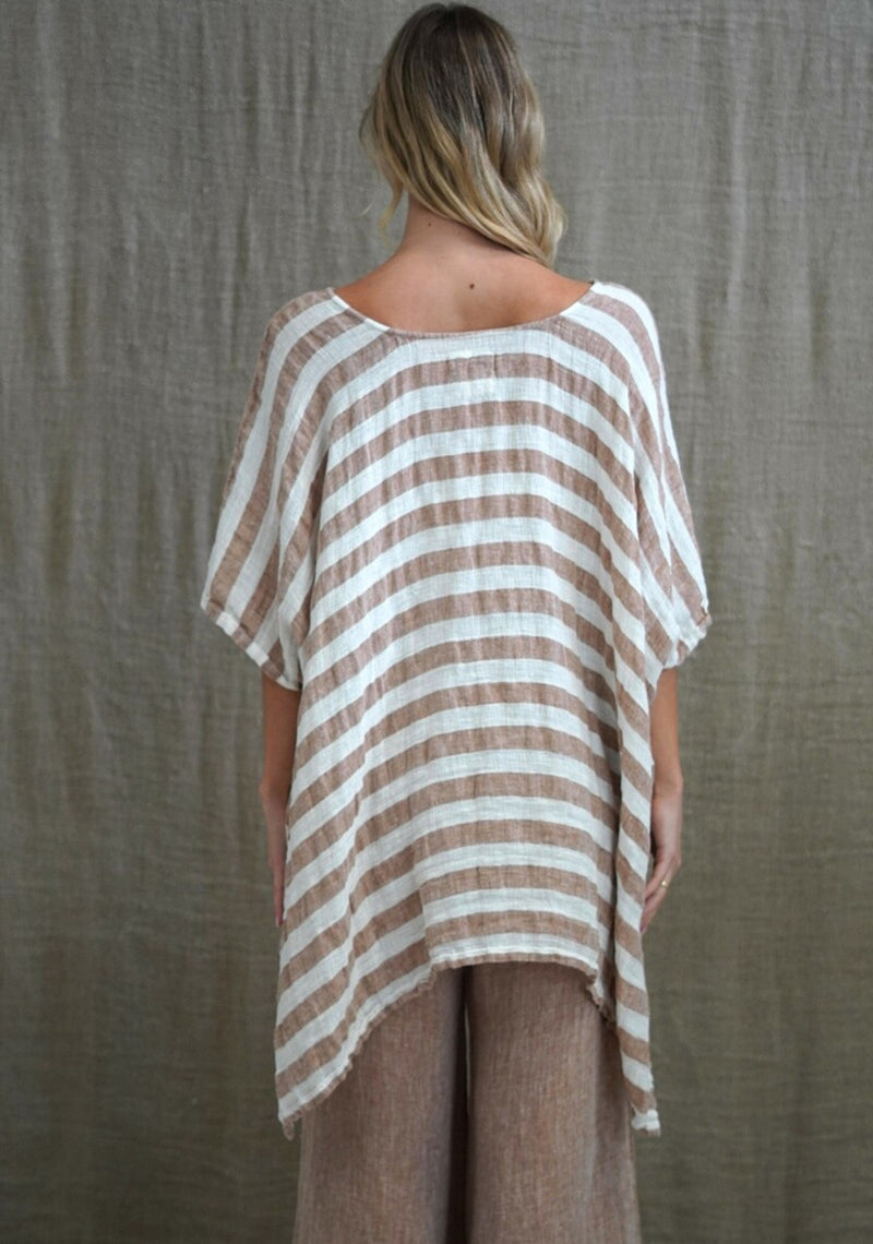 Rustic ‘Luna’ Oversized Top - Antique Rust with White Stripes