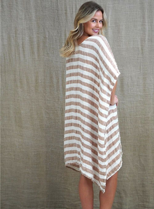 Rustic ‘Maria’ Oversized Short Kaftan - Antique Rust with White Stripes