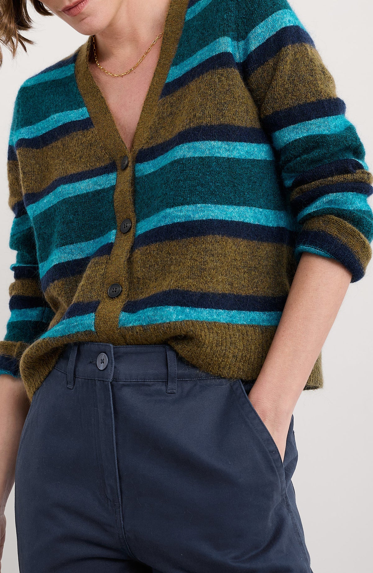 Seasalt Cornwall - Etching Mohair Mix Cardigan - Earthenware Cyan Mix - LAST - Size 8