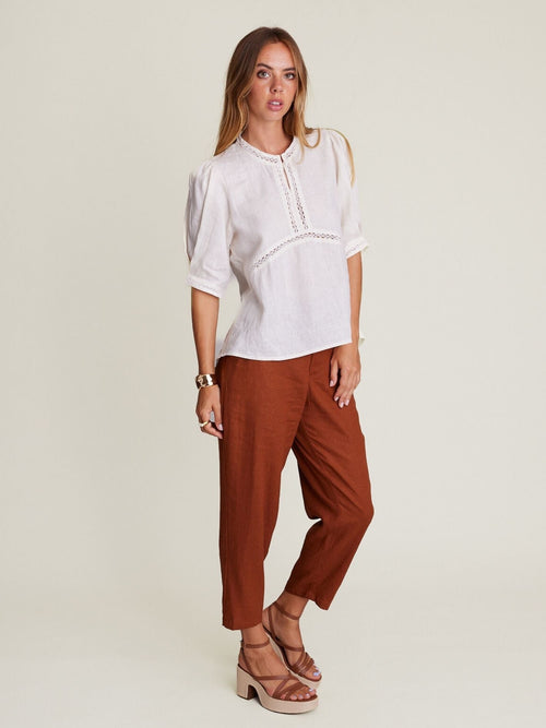 State Of Embrace Crop Staple Linen Pant - Chocolate