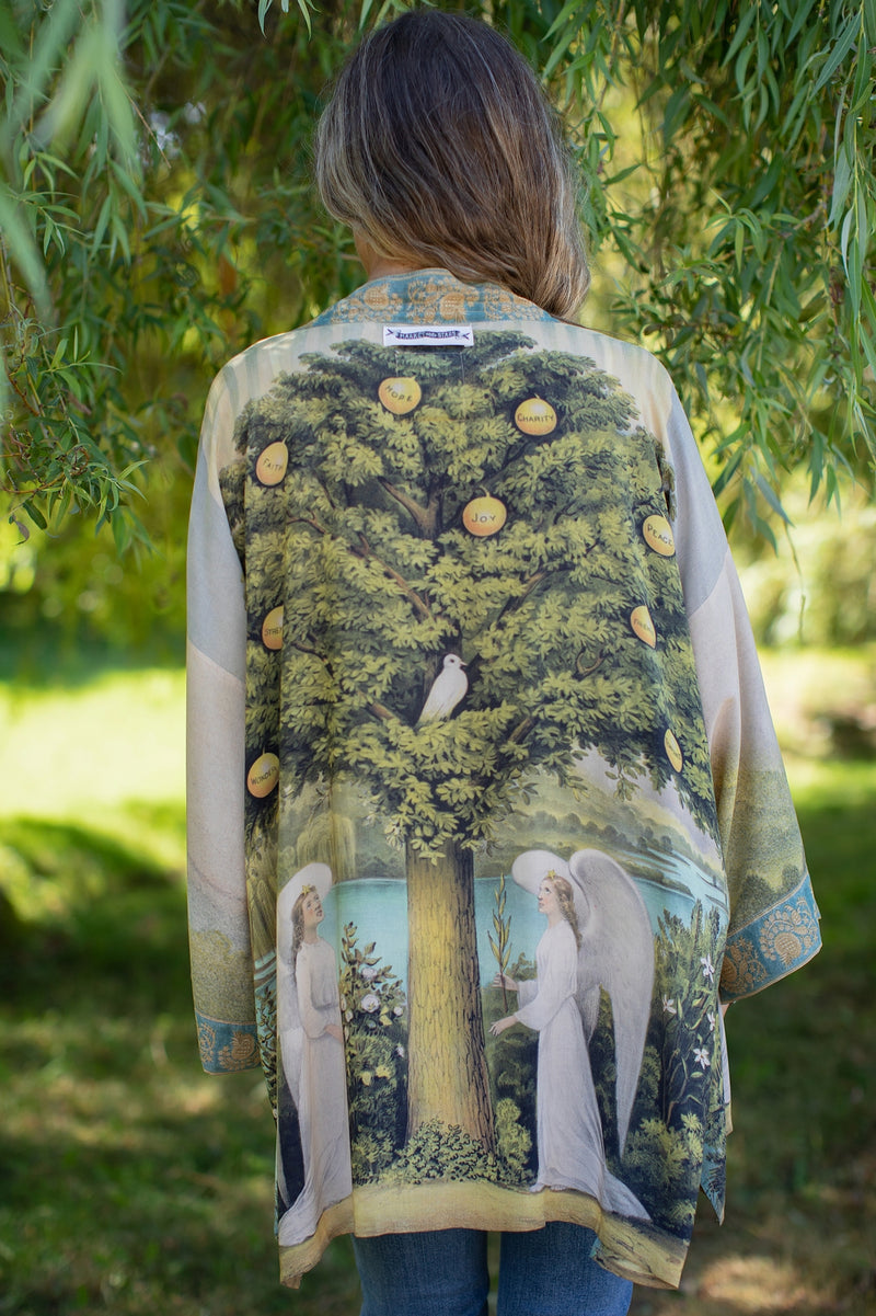 ‘Tree of Life’ Matinée Duster Kimono w/ Dove Mid-Length