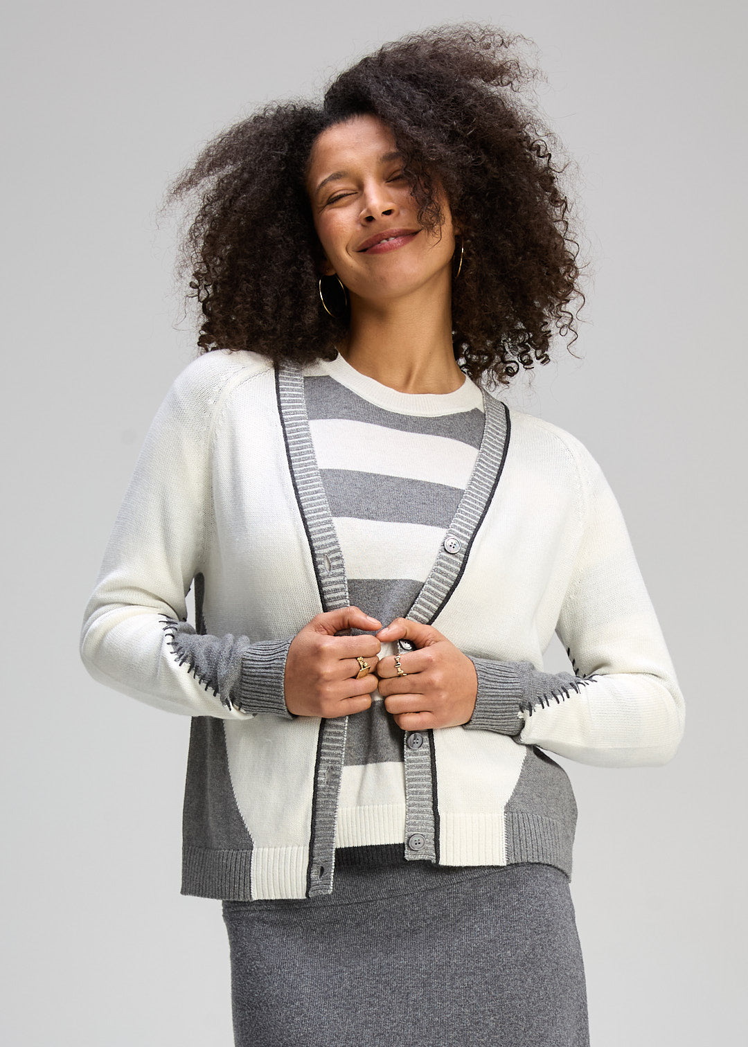 Zaket & Plover - Dual Stitch Cardi - Cloud