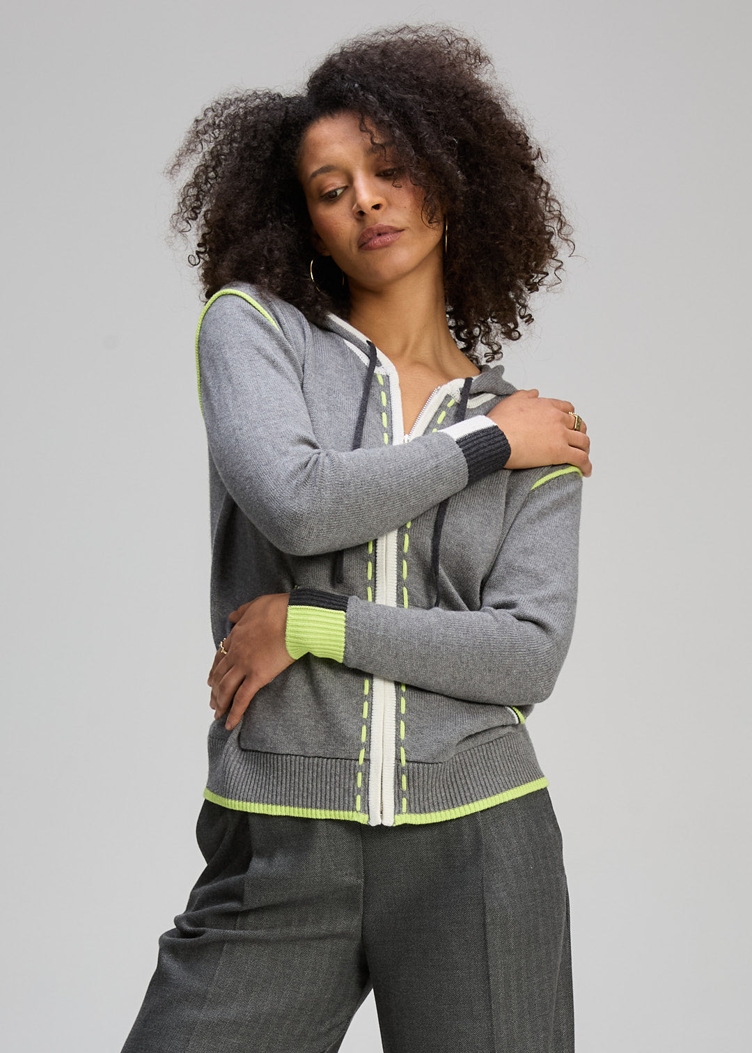 Zaket & Plover - Threaded Zip Up Hoodie - Cloud