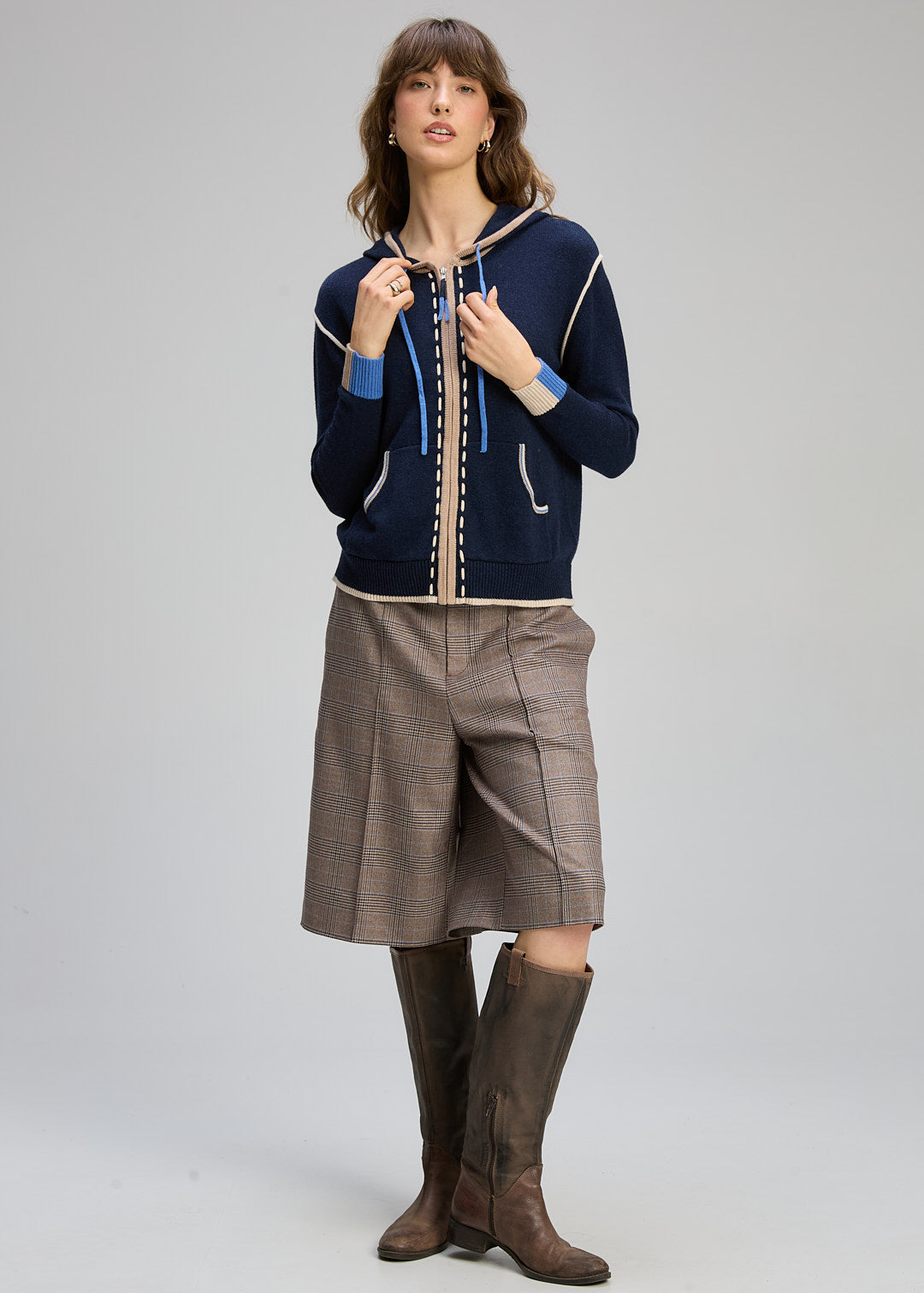 Zaket & Plover - Threaded Zip Up Hoodie - DK Denim