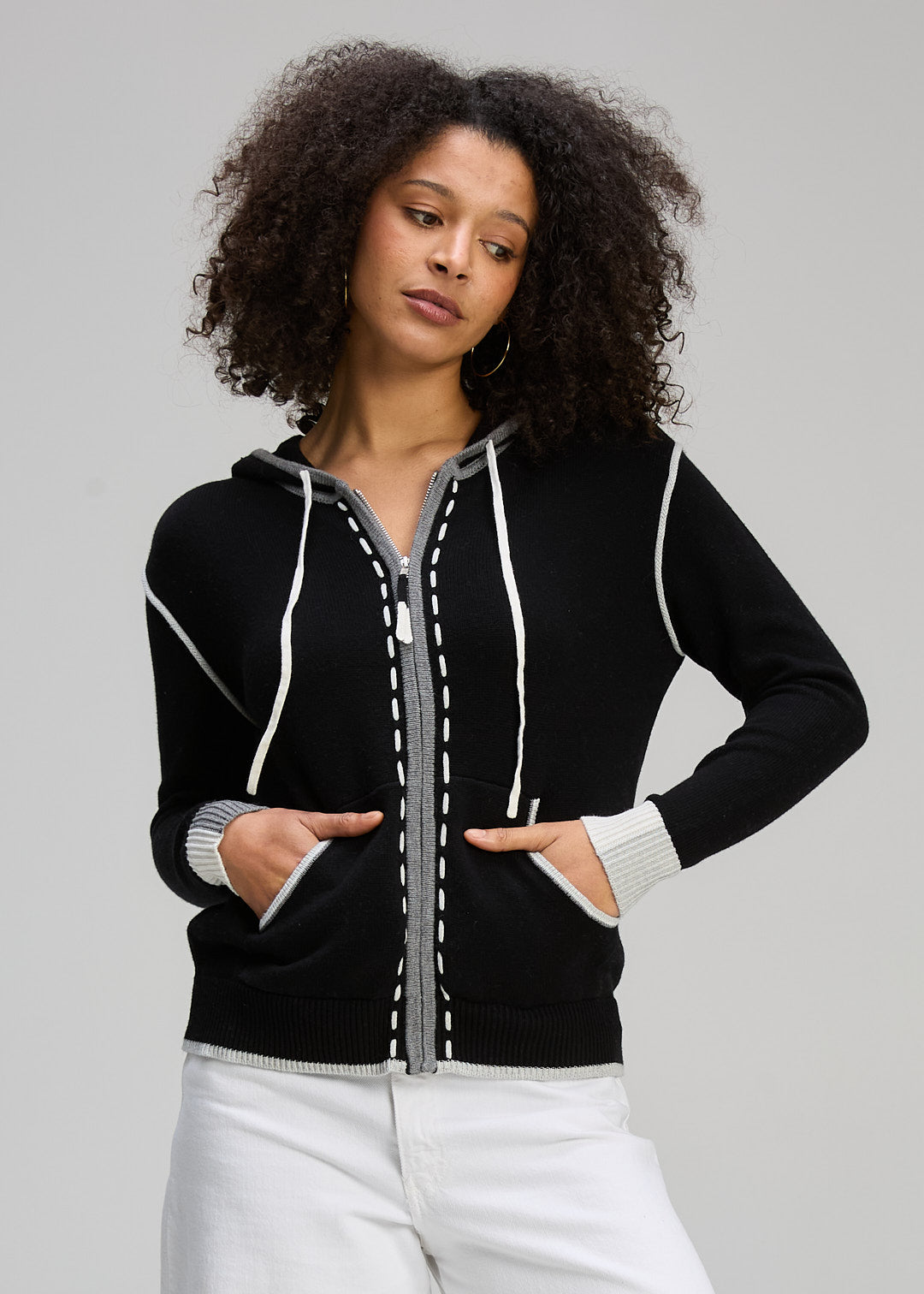 Zaket & Plover - Threaded Zip Up Hoodie - Black