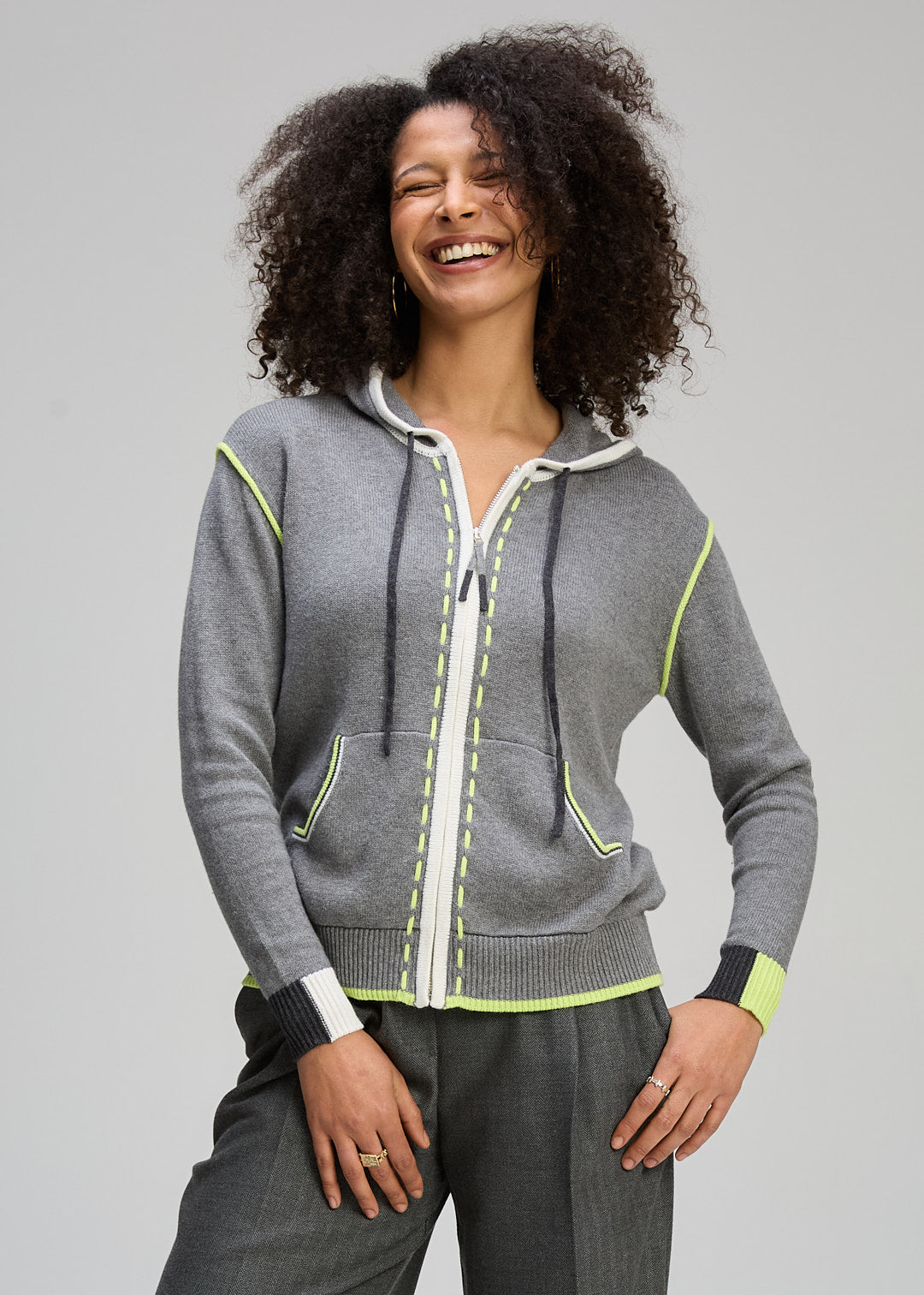 Zaket & Plover - Threaded Zip Up Hoodie - Cloud