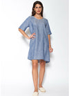 Blueberry Italia Linen Batton Back Dress - Navy