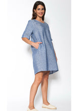 Blueberry Italia Linen Batton Back Dress - Navy