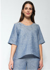 Blueberry Italia Linen Button Back Chambray Top - Denim