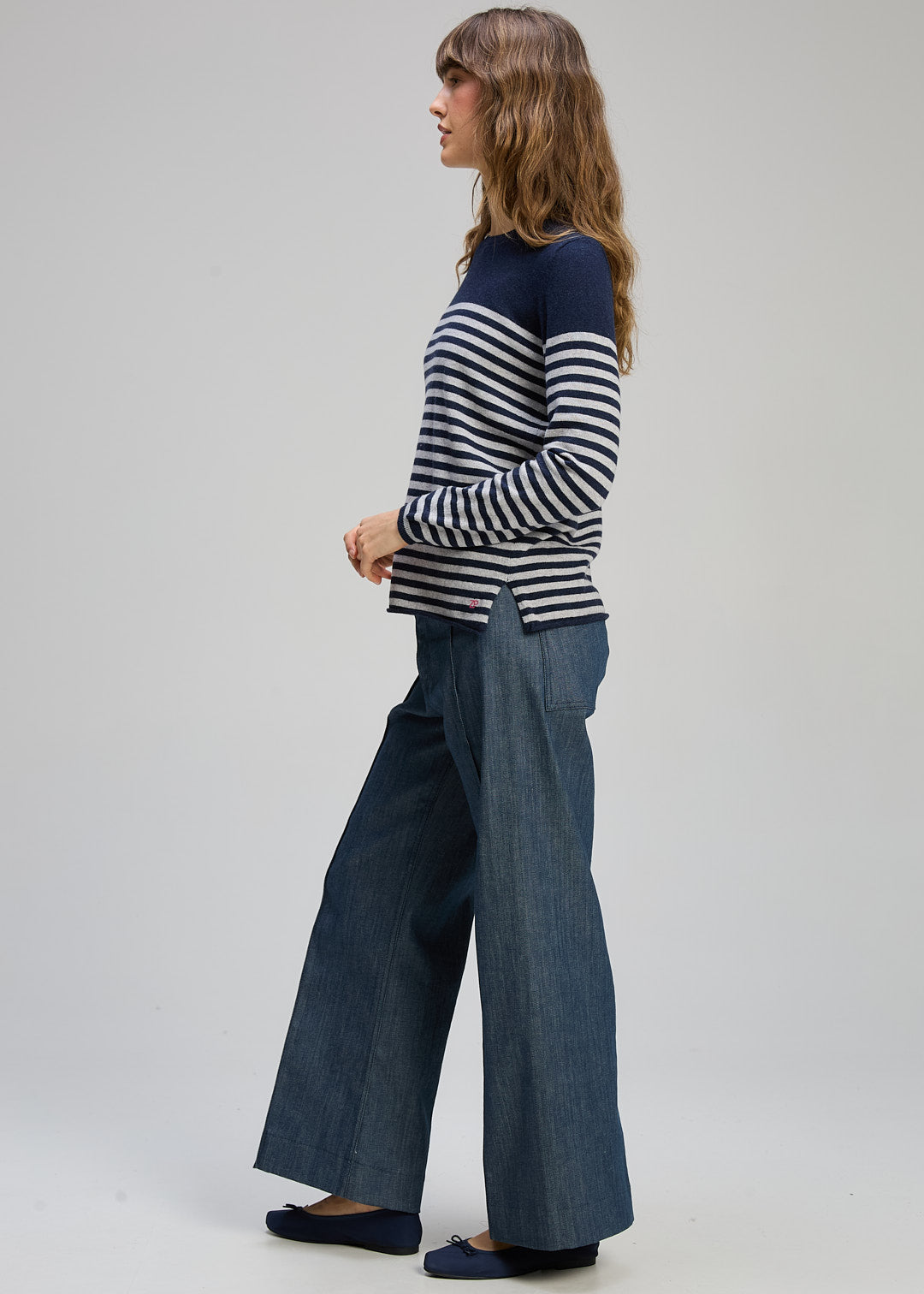 Zaket & Plover - Detail Stripe Crew Essential Jumper - DK Denim