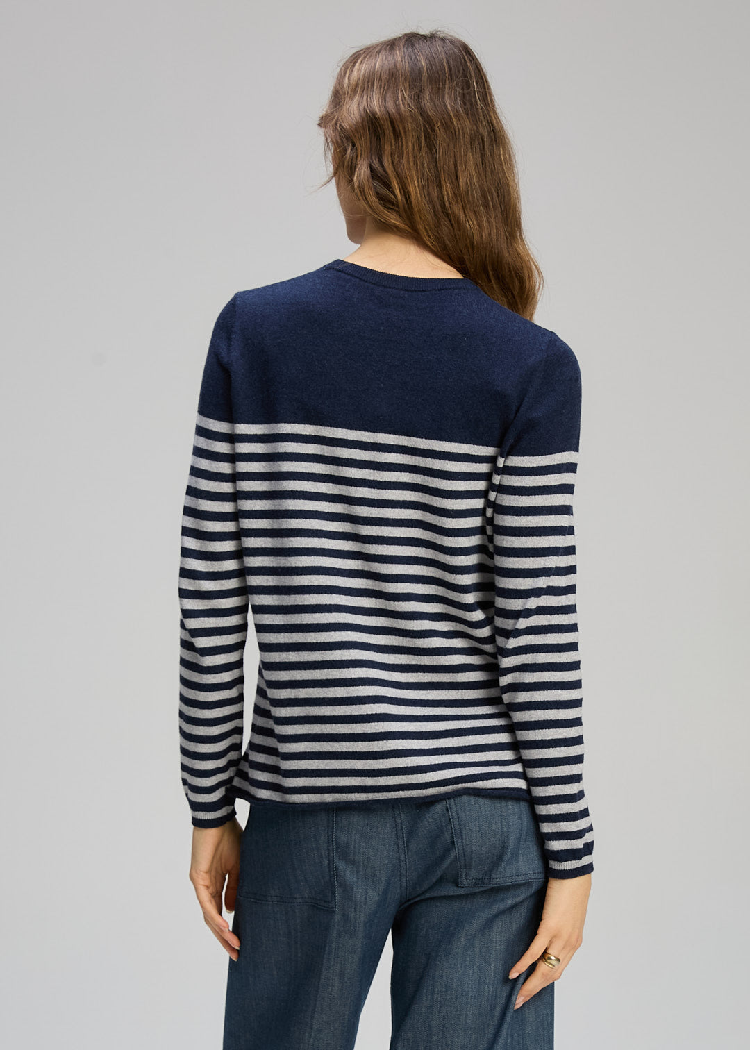 Zaket & Plover - Detail Stripe Crew Essential Jumper - DK Denim